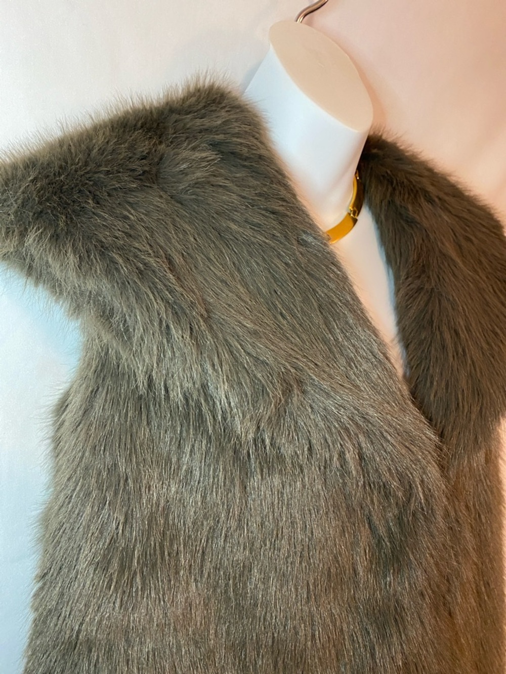 Plush Faux Fur Vest in Taupe - Picture 4 of 11